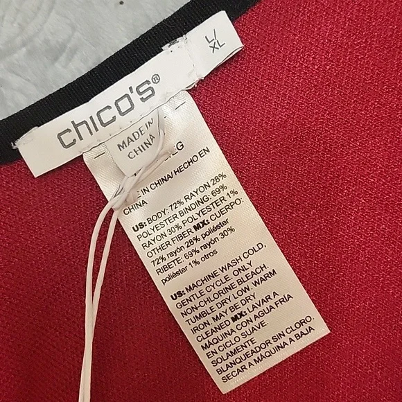 Chico's Stripe Border Ruana Covering Red Allure Pauncho - Picture 2 of 11